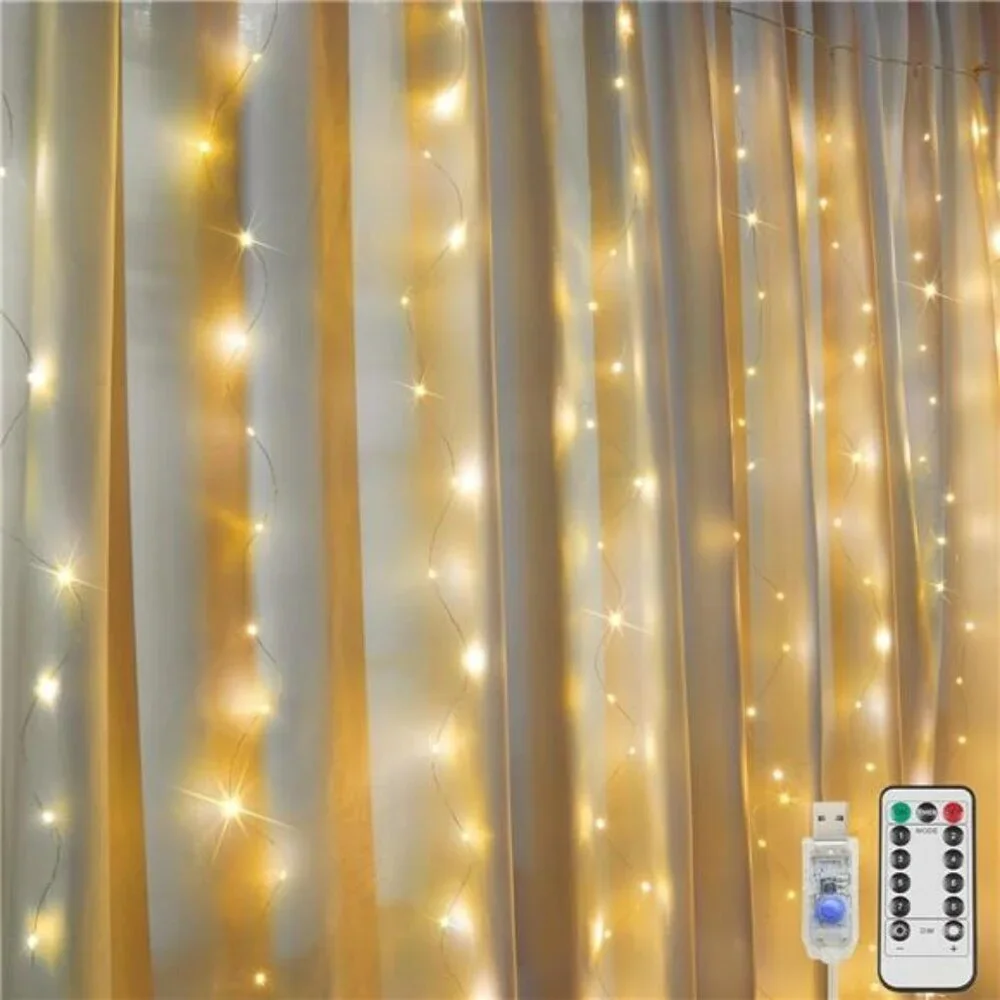 Curtain Fairy String Lights 200 LED Remote Timer Indoor Outdoor Wall Decor